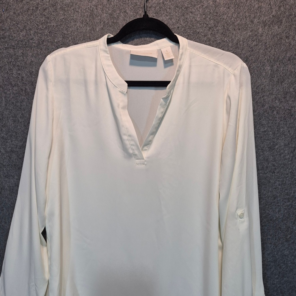 Chico's Asymmetrical Roll-Tab Sleeve Tunic Sz 1 (Med) whimsygoth fairy chic - Picture 4 of 9